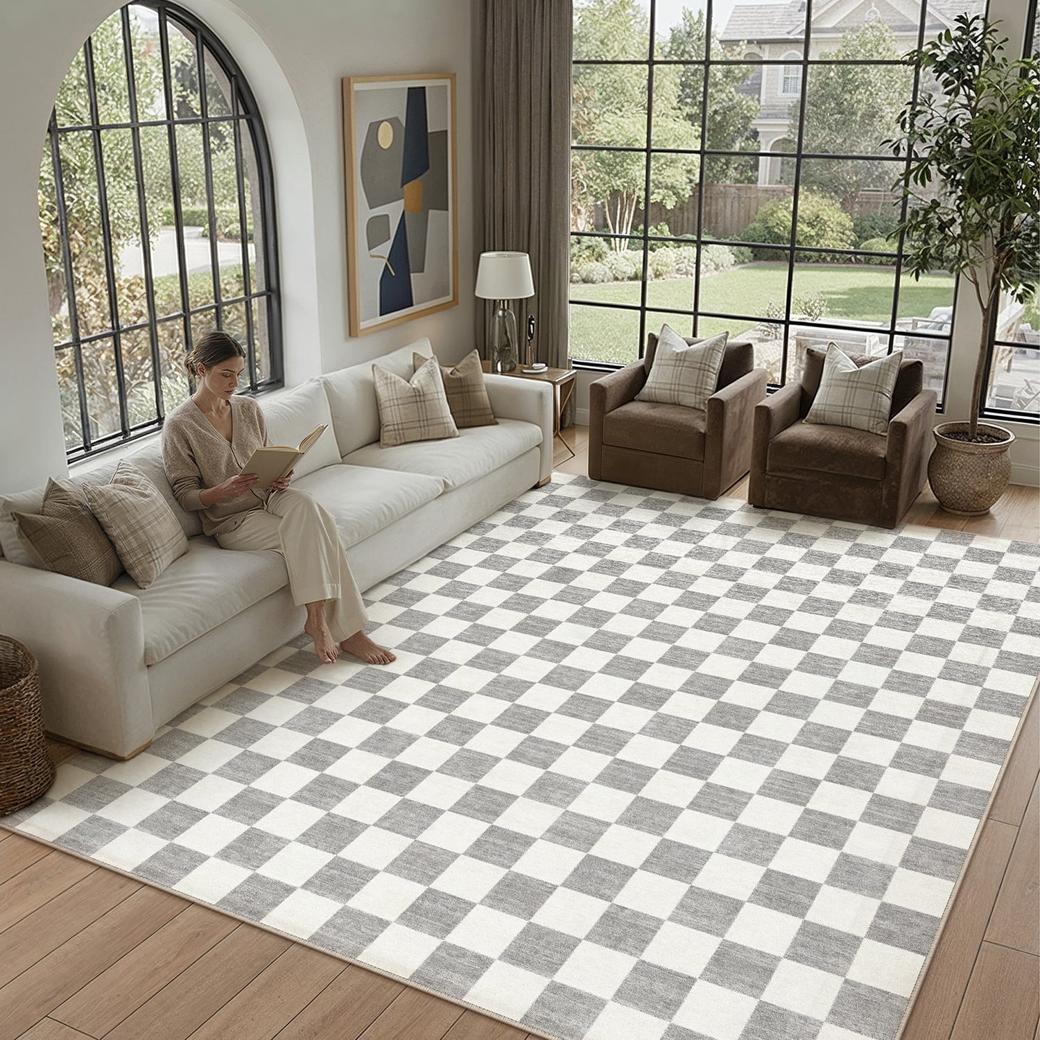 BERTHMEER 9'x12' Area Rugs for Living Room Bedroom Office Dining Room Farmhouse Geometric Modern Indoor Large Rugs Non Slip Machine Washable Carpets,Gray