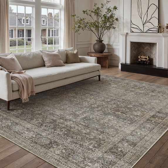 BERTHMEER 9'x12' Area Rugs for Living Room Bedroom Office Dining Room Farmhouse Vintage Non Slip Oriental Large Rugs Traditional Distressed Rugs Carpets,Mossy