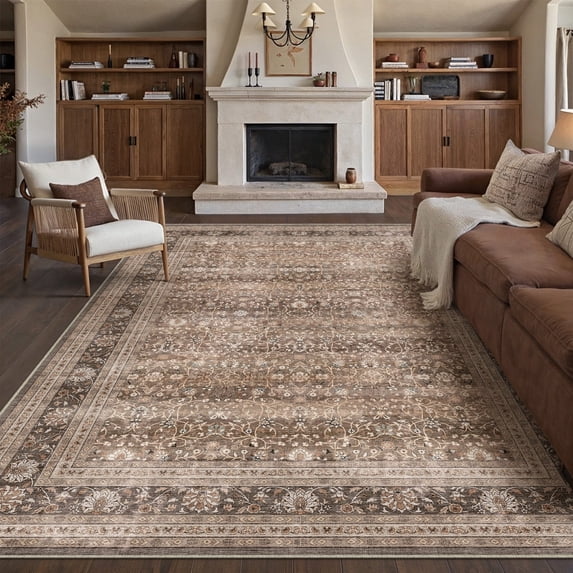 BERTHMEER 9'x12' Area Rugs for Living Room Bedroom Office Dining Room Kitchen Farmhouse Oriental Large Rugs Non Slip Vintage Traditional Rugs Carpets,Brown