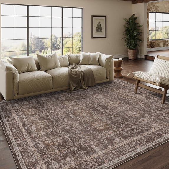 BERTHMEER 9'x12' Area Rugs for Living Room Bedroom Office Dining Room Kitchen Farmhouse Oriental Rugs Non Slip Vintage Traditional Rugs Carpets,Red Brown
