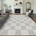thumbnail image 1 of BERTHMEER 9'x12' Area Rugs for Living Room Dining Room Geometric Modern Rugs Washable Non Slip Bedroom Office Farmhouse Checkered Contemporary Rugs Carpets,Gray, 1 of 6