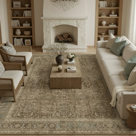 BERTHMEER 9'x12' Area Rugs for Living Room Bedroom Office Dining Room Kitchen Farmhouse Oriental Rugs Non Slip Vintage Traditional Rugs Carpets,Brown