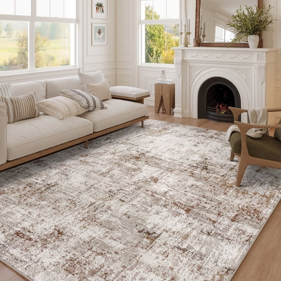 BERTHMEER 9'x12' Large Abstract Area Rugs Contemporary Modern Rugs for Living Room Bedroom Farmhouse Office Dining Room Non Slip Washable Indoor Carpets, Brown Multi