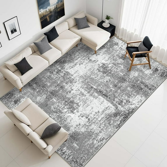 BERTHMEER 9'x12' Large Abstract Area Rugs Living Room Washable Indoor Distressed Non-Slip Rugs for Kitchen Bedroom Dining Room,Gray