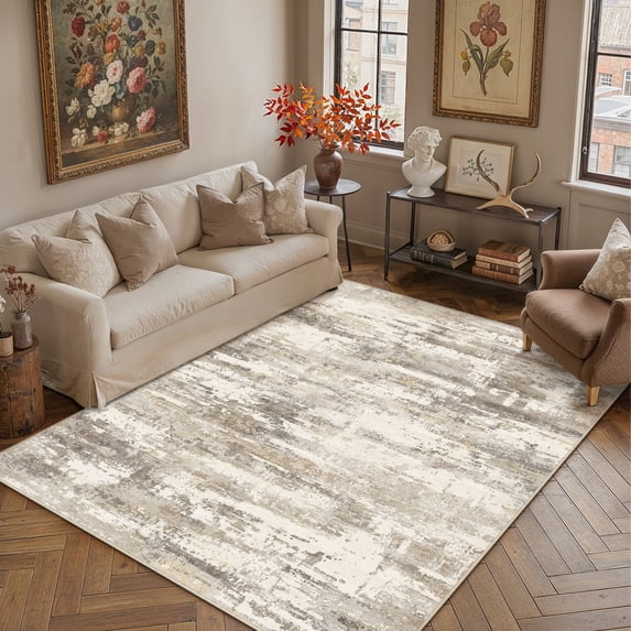 BERTHMEER 9'x12' Large Abstract Modern Area Rugs for Living Room Bedroom Dining Room Farmhouse Machine Washable Non-slip Rugs,Brown&Yellow
