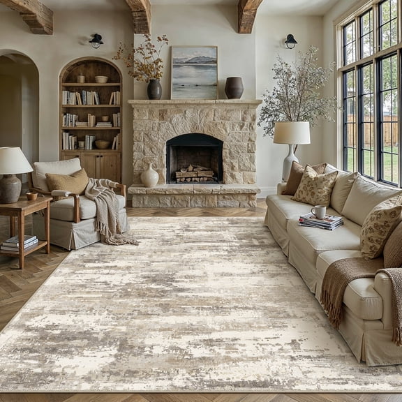 BERTHMEER 9'x12' Large Abstract Modern Area Rugs for Living Room Bedroom Dining Room Farmhouse Machine Washable Non-slip Rugs,Brown&Yellow