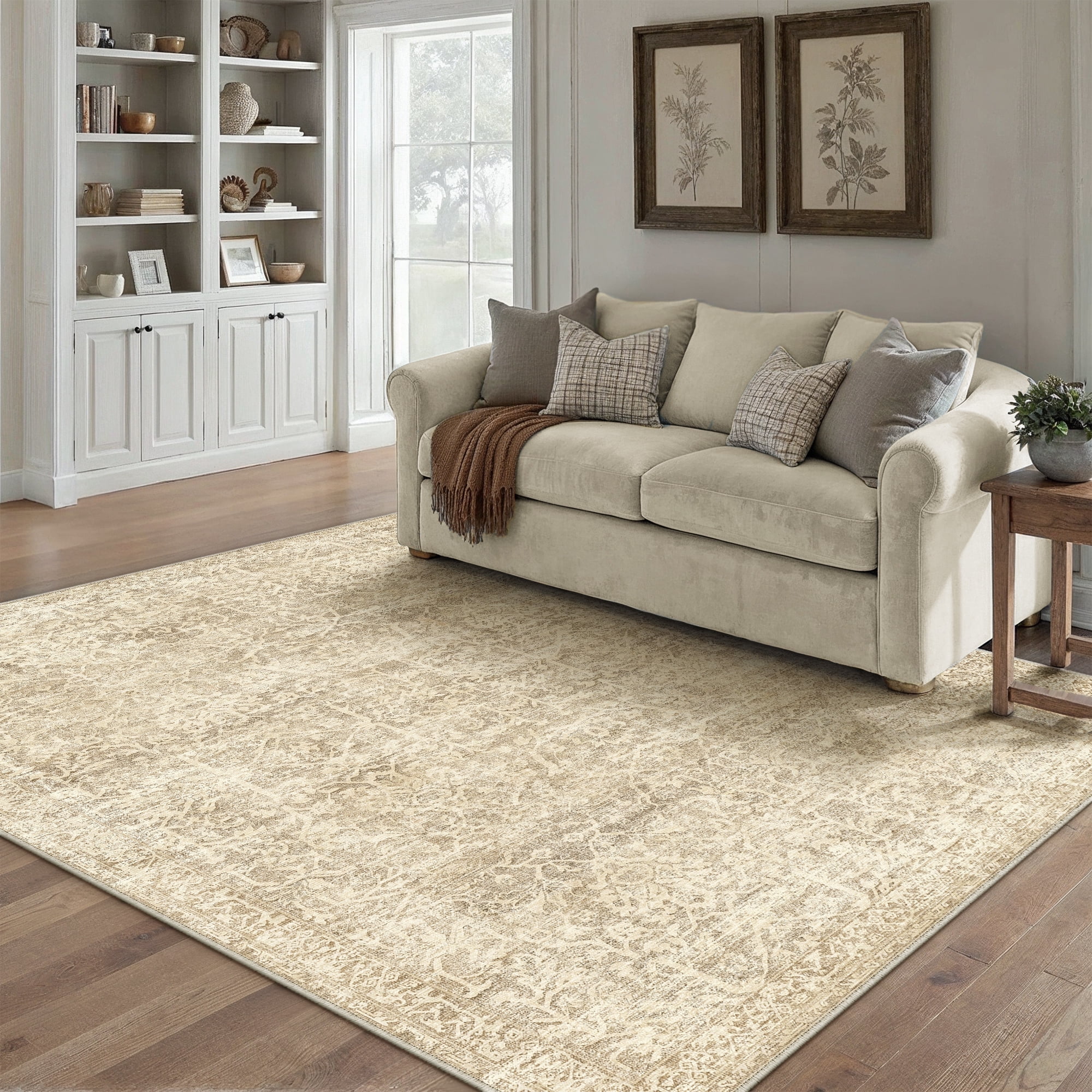 BERTHMEER 9'x12' Large Area Rugs for Living Room Bedroom Office Beige Vintage Non Slip Washable Farmhouse Dining Room Oriental Traditional Distressed Rugs