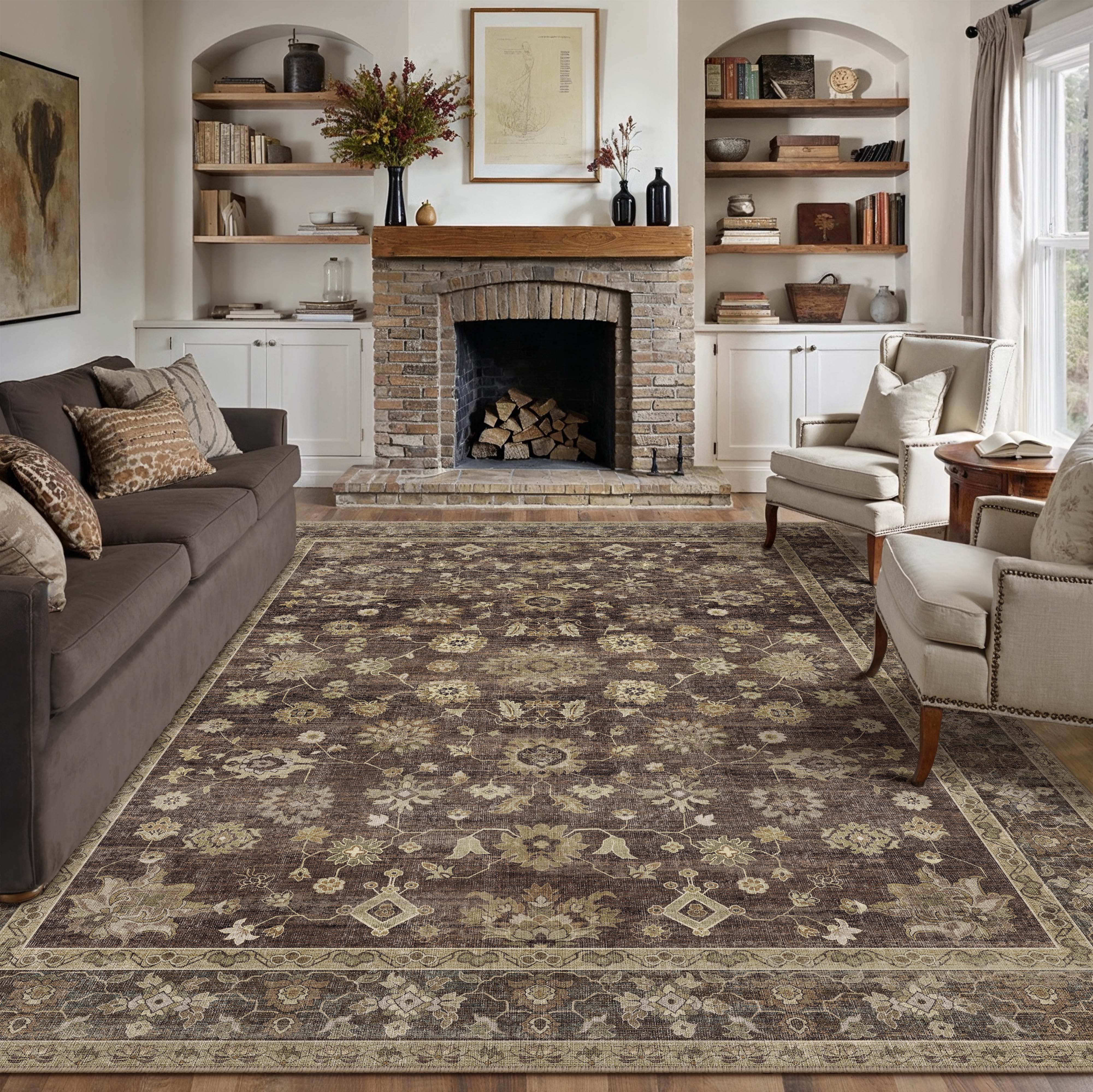 BERTHMEER 9'x12' Large Area Rugs for Living Room Bedroom Office Brown ...