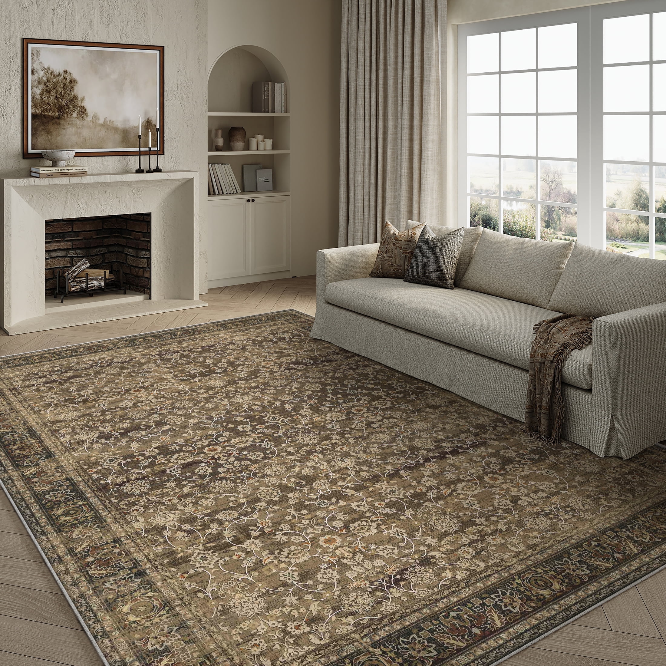 Large Area Rug Visual BERTHMEER 9'x12' Large Area Rugs for Living Room Bedroom Office Brown ...