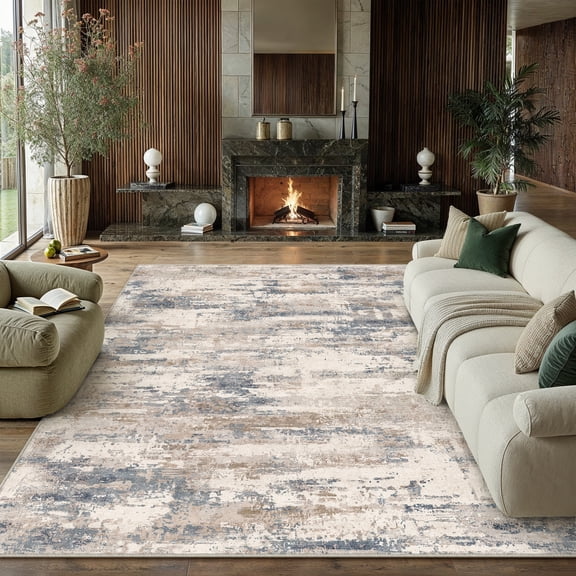 BERTHMEER 9'x12' Large Area Rugs for Living Room Bedroom Office Dining Room Farmhouse Abstract Blue and Brown Non Slip Machine Washable Modern Contemporary Rugs