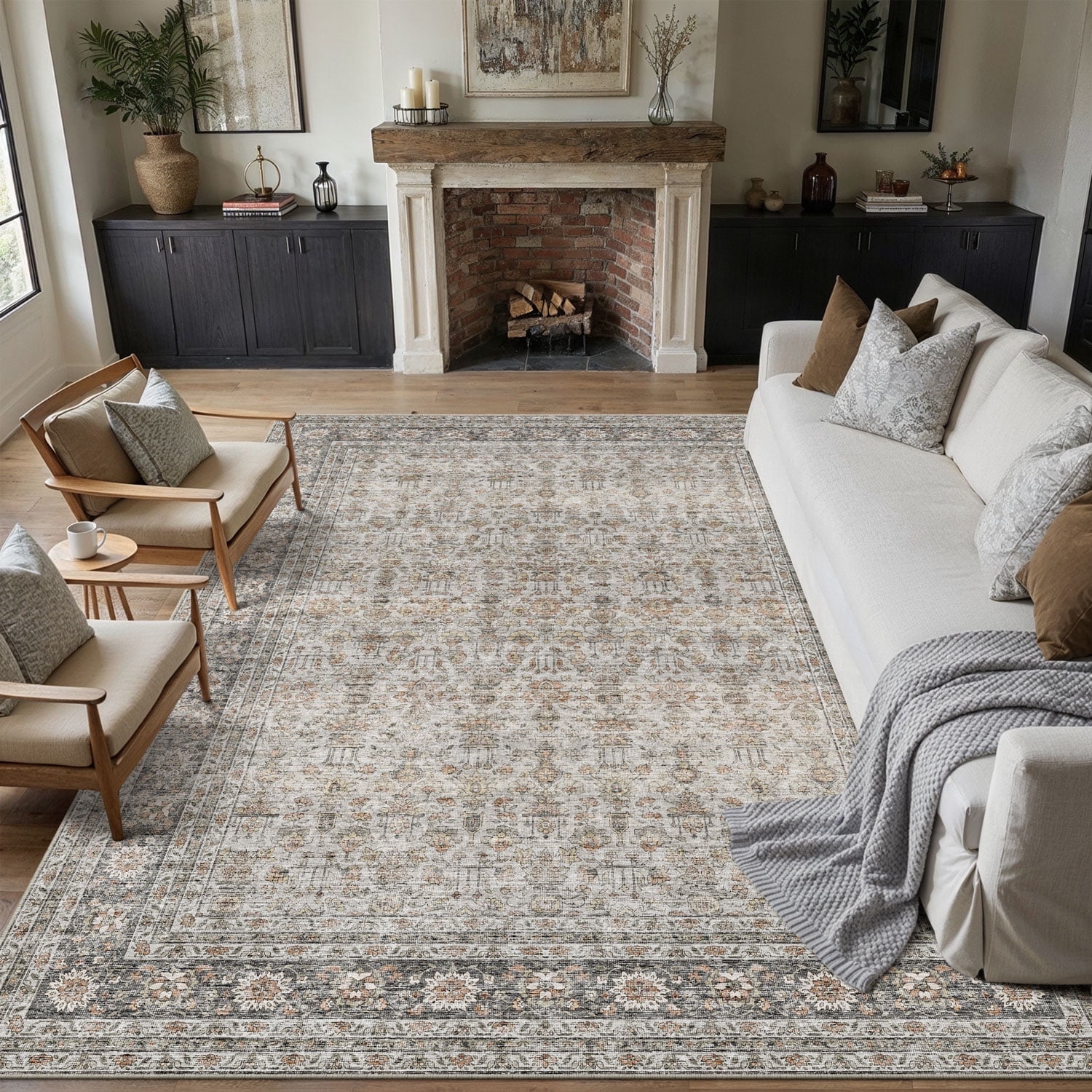 berthmeer 9â€™x12' large area rugs for living room bedroom office dining room farmhouse vintage clearance non slip gray taupe oriental rugs traditional distressed rugs