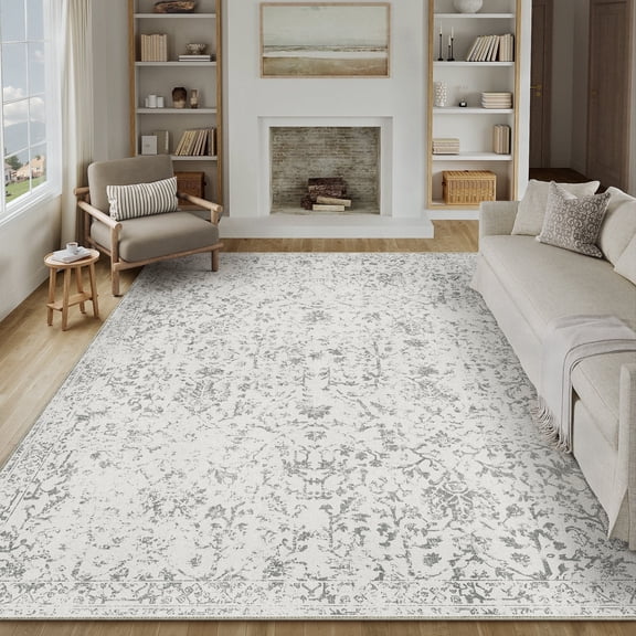 BERTHMEER 9'x12' Large Area Rugs for Living Room Bedroom Office Gray Vintage Non Slip Washable Farmhouse Dining Room Oriental Traditional Distressed Rugs