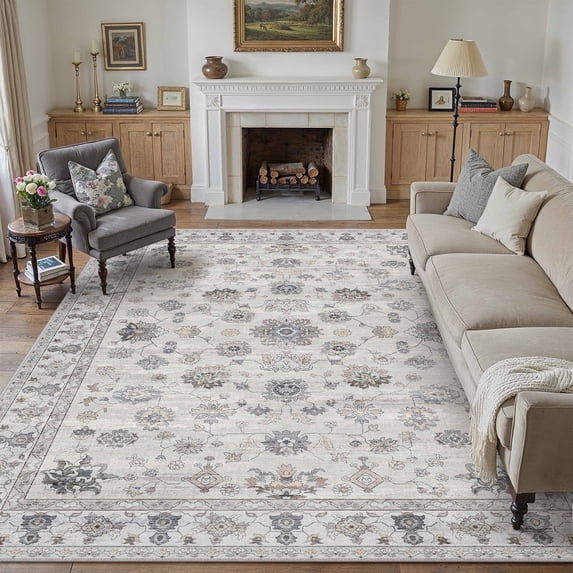 BERTHMEER 9'x12' Large Area Rugs for Living Room Bedroom Office Gray Vintage Non Slip Washable Farmhouse Dining Room Oriental Traditional Distressed Rugs