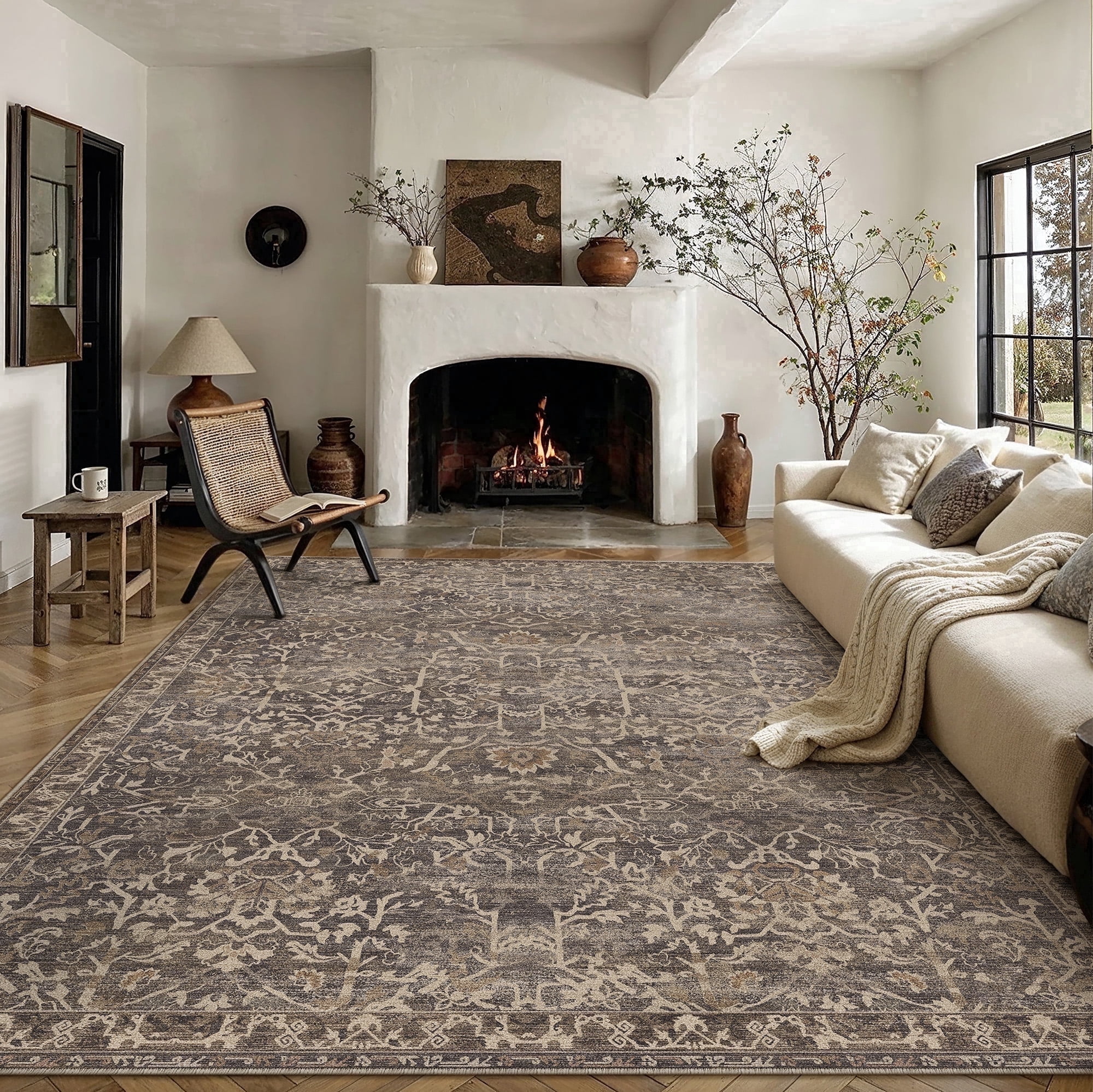 berthmeer 9'x12' large area rugs for living room rugs for bedroom home office brown vintage non slip washable farmhouse dining room oriental traditional distressed rugs