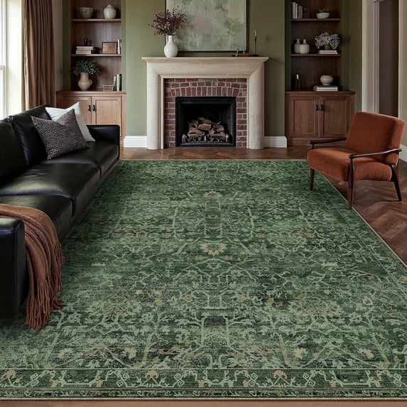 BERTHMEER 9'x12' Large Area Rugs for Living Room Rugs for Bedroom Home Office Green Vintage Non Slip Washable Farmhouse Dining Room Oriental Traditional Distressed Rugs