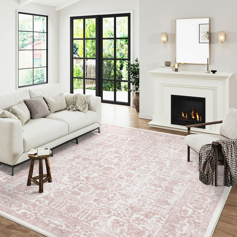 BERTHMEER 9 x12 Large Area Rugs Washable Vintage Rugs for Living Room Farmhouse Dining Room Office Throw Rugs Non slip Pink Walmart