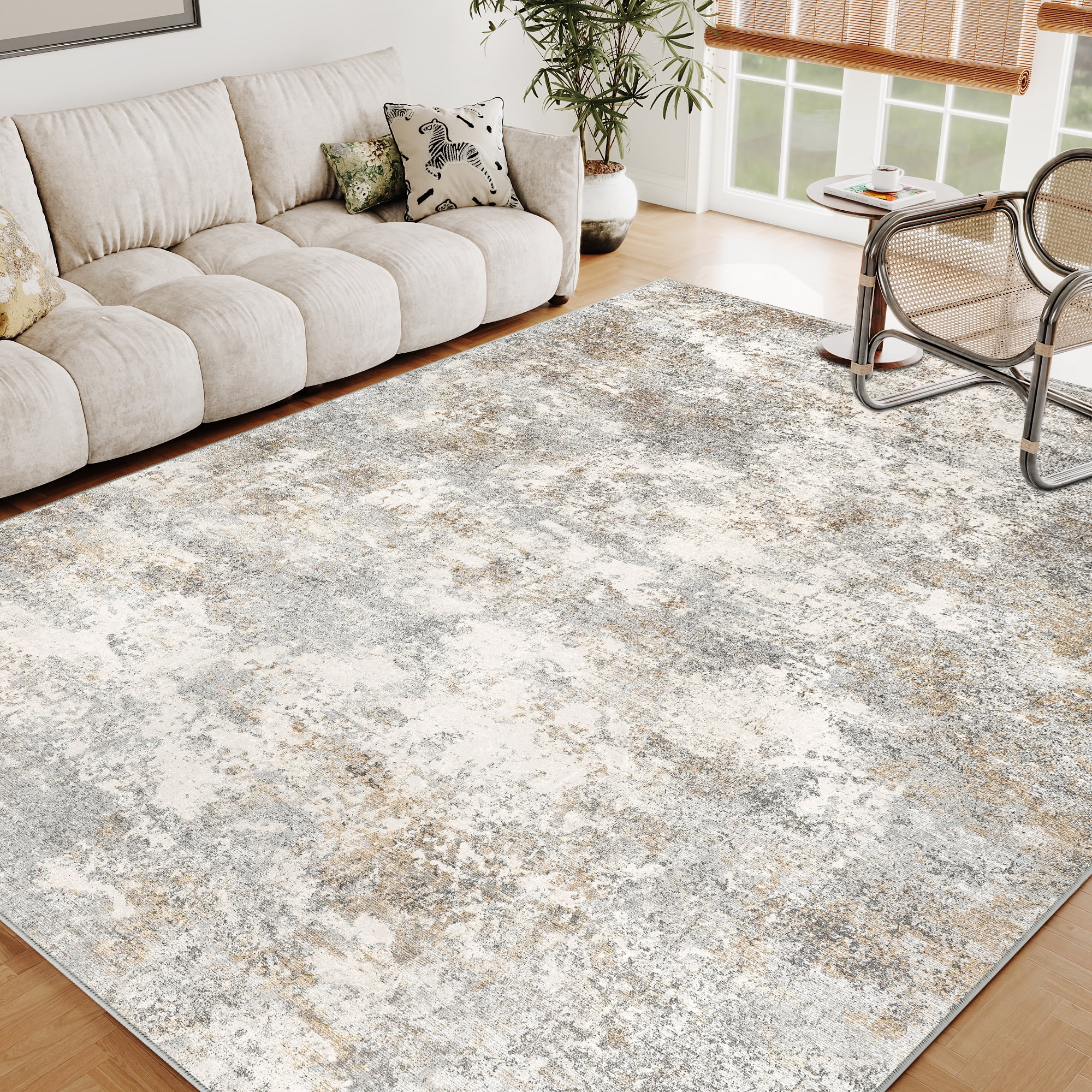 Gray Abstract Chenille 9' x 12' Washable Area Rug