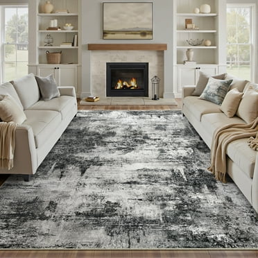BERTHMEER 9'x12' Large Area Rugs for Living Room Bedroom Office Dining Room Black Neutral Modern Non Slip Washable Abstract Rugs