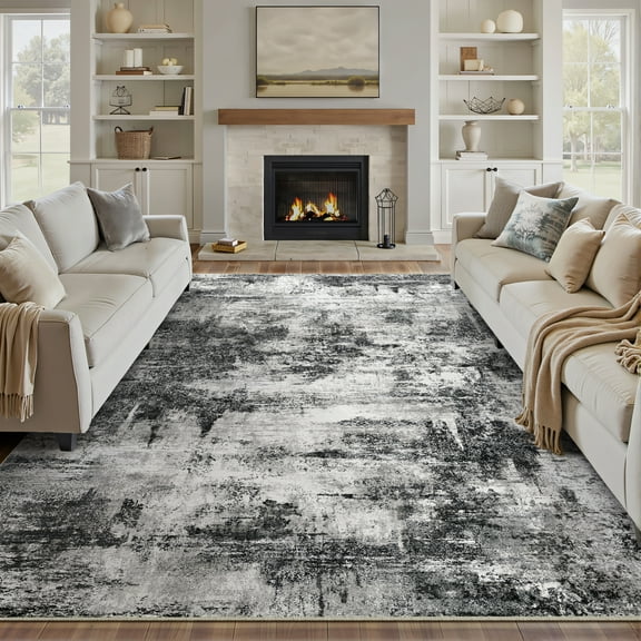 BERTHMEER 9'x12' Large Area Rugs for Living Room Bedroom Office Dining Room Black Neutral Modern Non Slip Washable Abstract Rugs