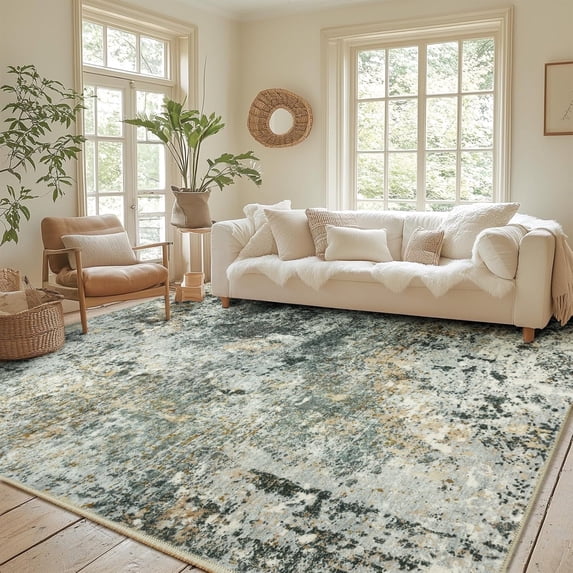 BERTHMEER 9'x12' Large Area Rugs for Living Room Bedroom Office Dining Room Washable Modern Non-lip Abstract Rugs,Green&Golden