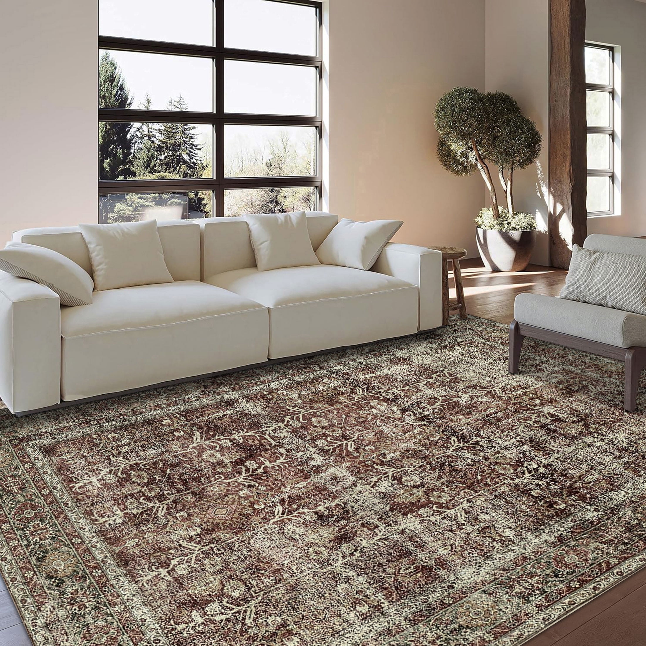 BERTHMEER 9'x12' Large Area Rugs for Living Room Bedroom Vintage Traditional Rugs Machine Washable Non-slip, Rust