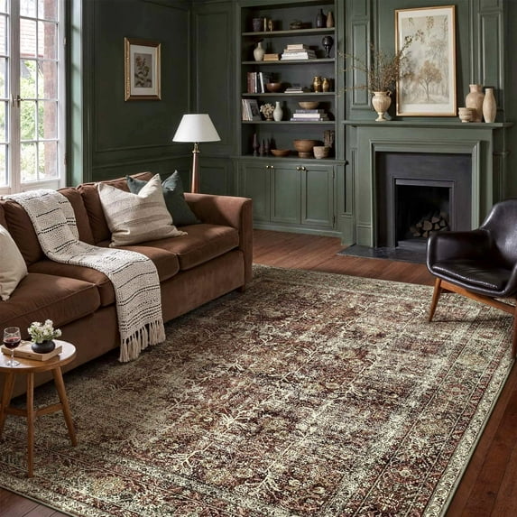 BERTHMEER 9'x12' Large Area Rugs for Living Room Bedroom Vintage Traditional Rugs Machine Washable Non-slip, Rust