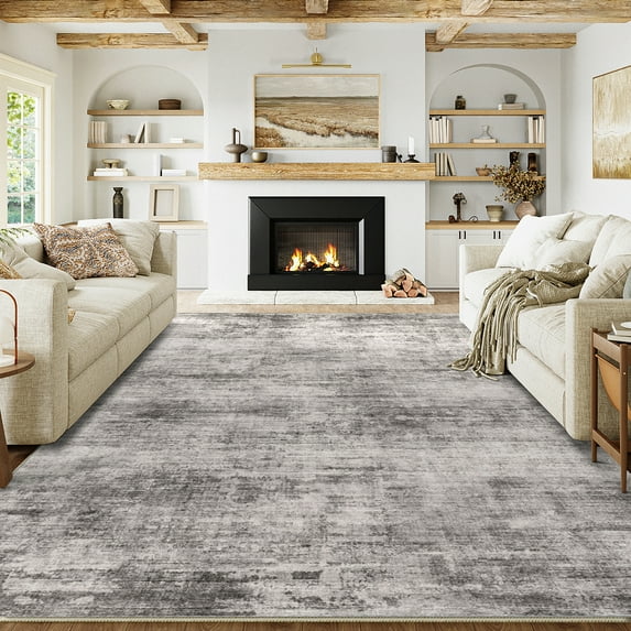 BERTHMEER 9'x12' Large Gray Abstract Area Rugs Modern Rugs for Living Room Bedroom Dining Room Farmhouse Machine Washable Non-slip