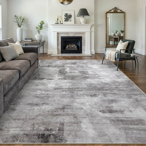 Berthmeer 9'x12' Gray Abstract Area Rug, Modern, Machine Washable ...