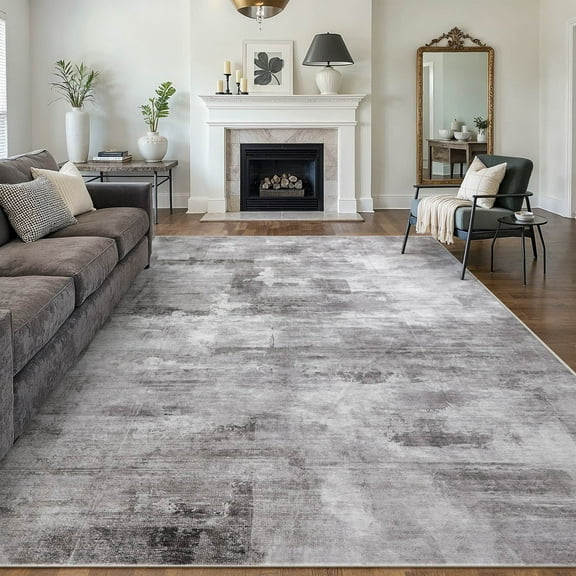 BERTHMEER 9'x12' Large Gray Abstract Area Rugs for Living Room Bedroom Dining Room Farmhouse Machine Washable Non-slip