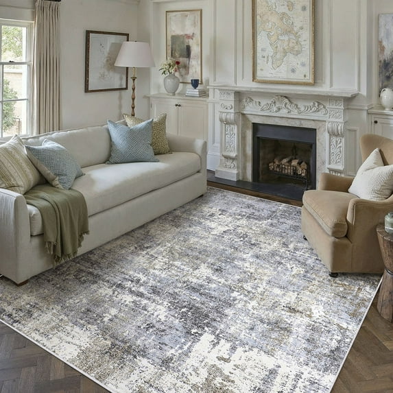 BERTHMEER 9'x12' Large Modern Abstract Area Rugs for Living Room Bedroom Farmhouse Office non-slip Machine Washable, Blue Gray
