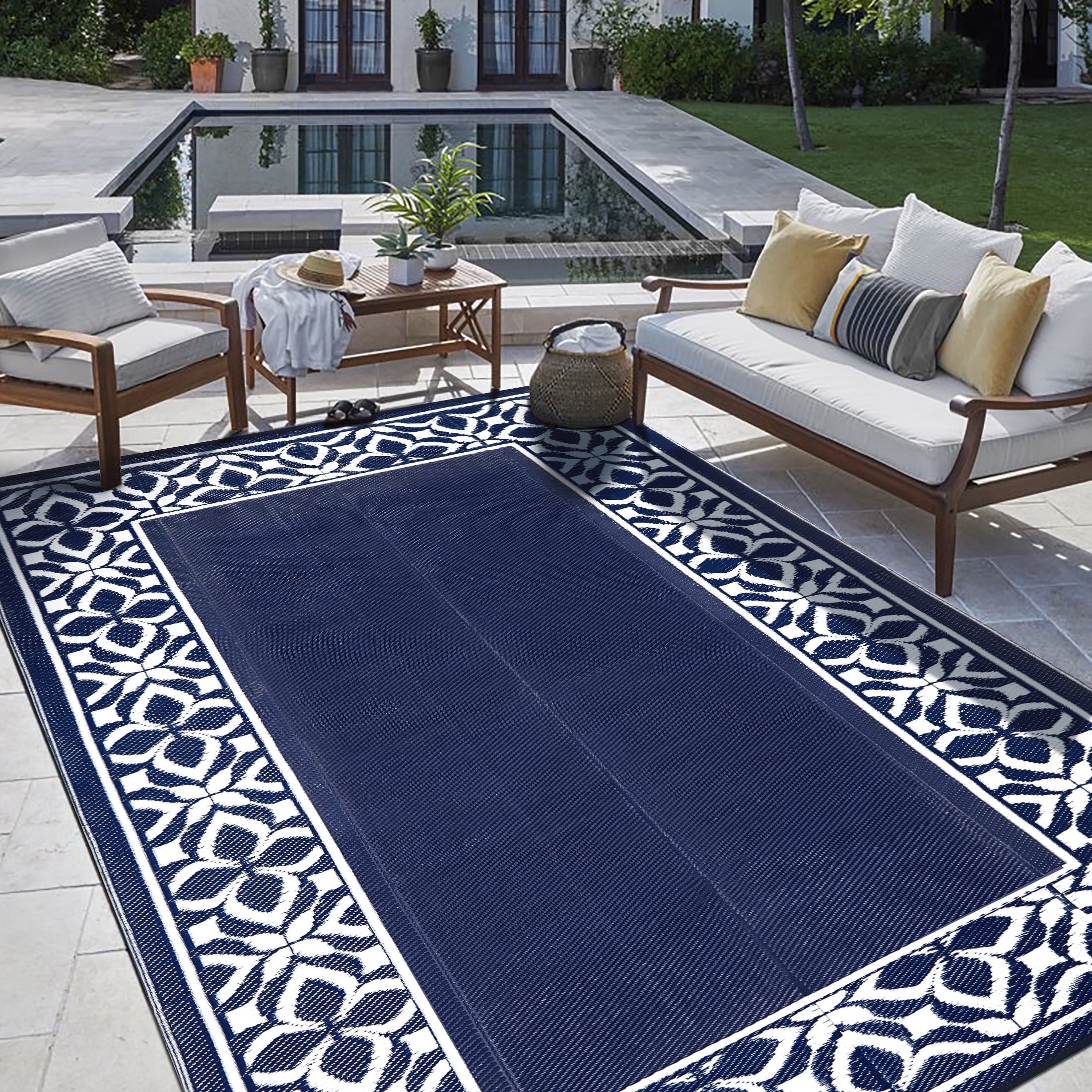 HaiiMeid 9'x12' Outdoor Patio Mats, Waterproof Reversible Rugs for RV ...
