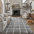 thumbnail image 1 of BERTHMEER 9'x12' Large Shag Area Rugs for Living Room Bedroom Dining Room Office Modern Checkered Geometric Contemporary Plush Soft Fuzzy Fluffy Washable Carpets, Gray, 1 of 6