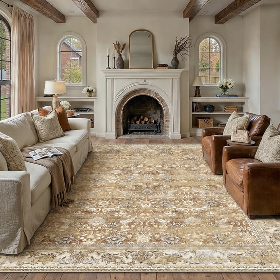 BERTHMEER 9'x12' Large Taupe Vintage Oriental Traditional Distressed Area Rugs for Living Room Bedroom Dining Room Farmhouse Machine Washable Non-slip