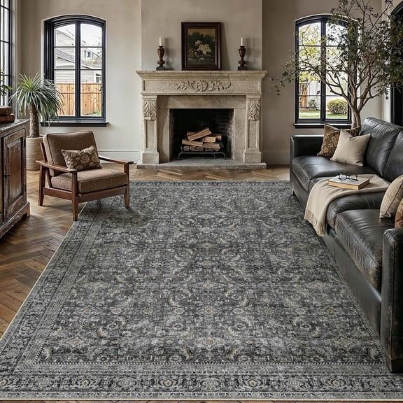 BERTHMEER 9’x12' Large Vintage Area Rugs Clearance for Living Room Bedroom Office Dining Room Farmhouse Black Oriental Rugs Non Slip Traditional Distressed Rugs