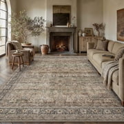 BERTHMEER 9’x12' Large Vintage Area Rugs Clearance for Living Room Bedroom Office Dining Room Farmhouse Brown Oriental Rugs Non Slip Traditional Distressed Rugs