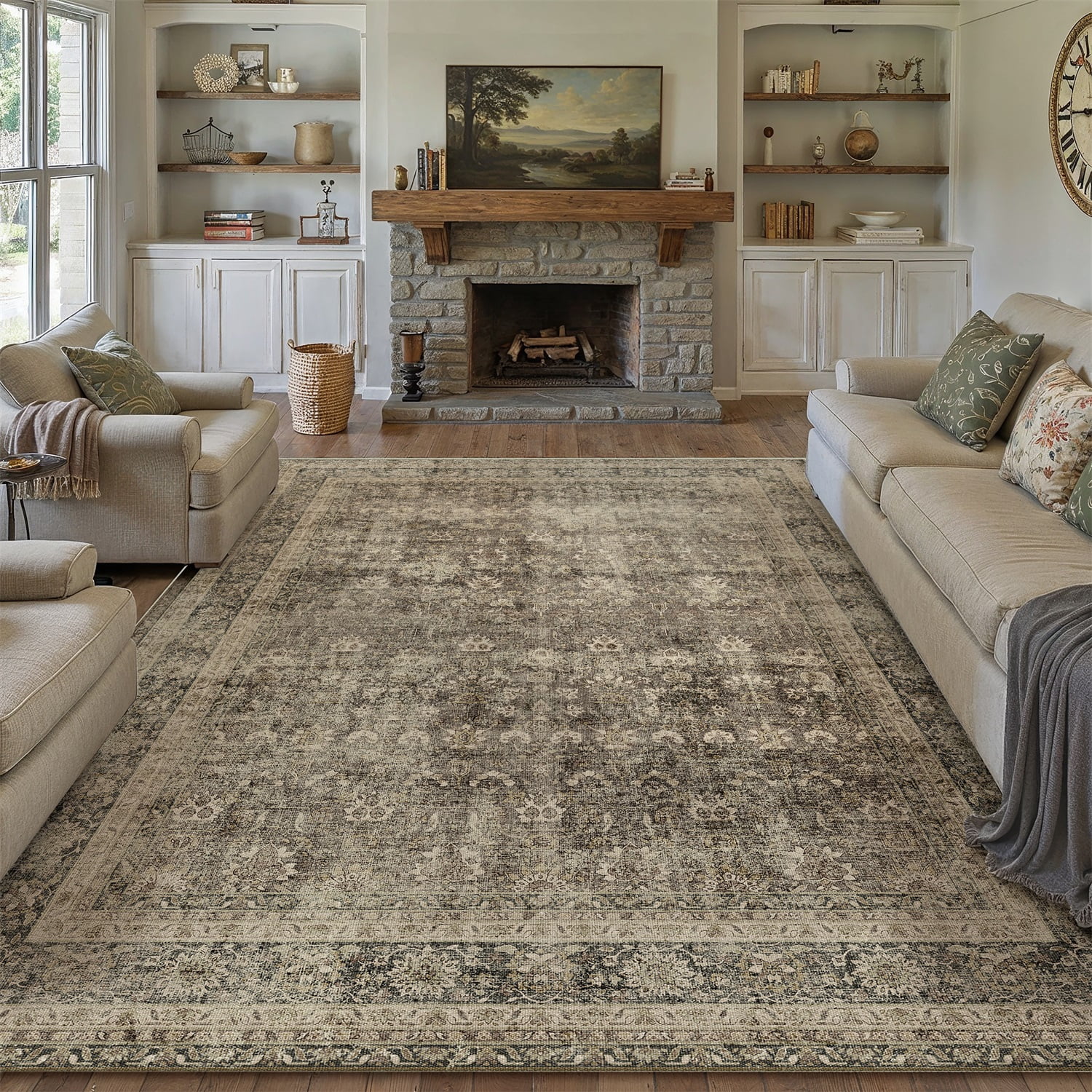 Large Antique Area Rug BERTHMEER 9’x12' Large Vintage Area Rugs Clearance for Living Room ...