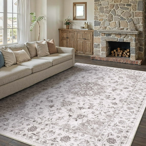 BERTHMEER 10'x12' Large Vintage Area Rugs Clearance for Living Room Bedroom Office Dining Room Farmhouse Gray Oriental Rugs Non Slip Traditional Rugs Carpets