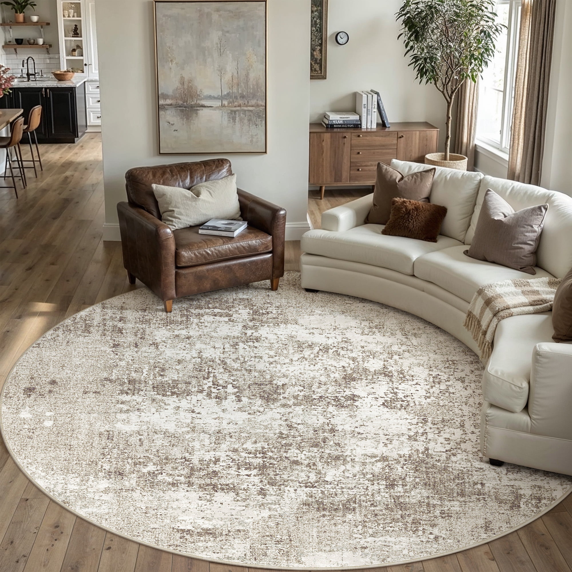 BERTHMEER Abstract Round Area Rugs 6'x6' Washable Rugs for Office ...