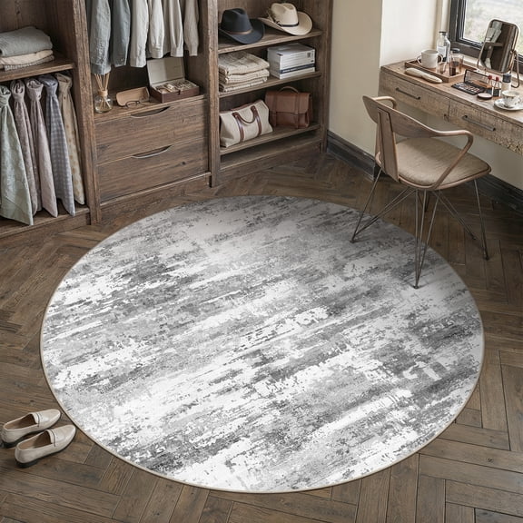 BERTHMEER Abstract Round Area Rugs 6'x6' Washable Rugs for Office Living Room Dining Room Non-slip, Gray