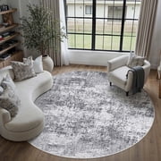 BERTHMEER Abstract Round Area Rugs 6x6 Washable Rugs for Office Living Room Dining Room Non-slip, Gray