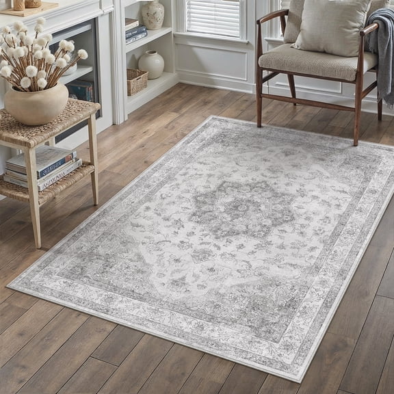 BERTHMEER Area Rugs 3'x5' for Bathroom Kitchen Bedroom Entryway Entrance Rugs Non Slip Washable Vintage Gray Carpets Oriental Dorm Office Traditional Distressed Carpets