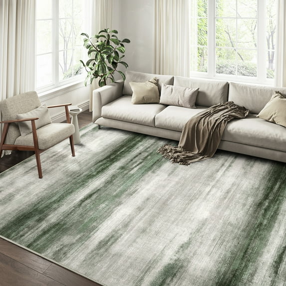 BERTHMEER Area Rugs 8’x10' Clearance for Living Room Bedroom Abstract Green Non Slip Machine Washable Rugs Office Dining Room Farmhouse Stripe Modern Contemporary Carpet