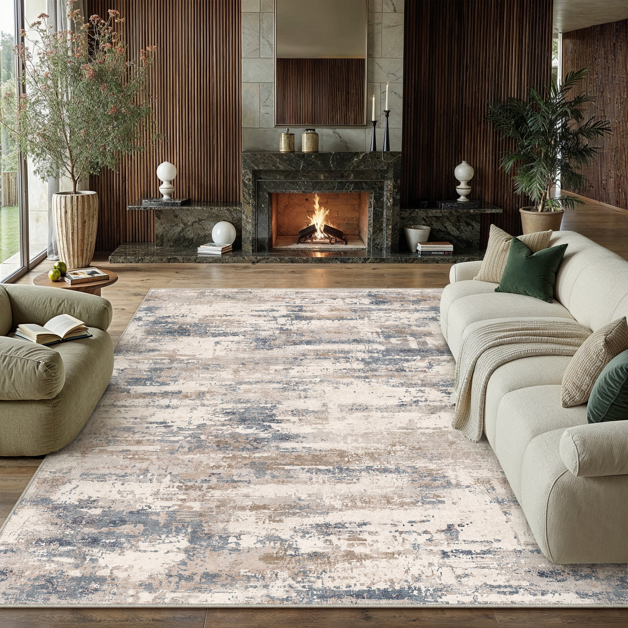 BERTHMEER Area Rugs 8‚Äôx10' Clearance for Living Room Bedroom Non Slip Machine Washable Abstract Blue and Brown Rugs Office Dining Room Farmhouse Modern Contemporary Carpet