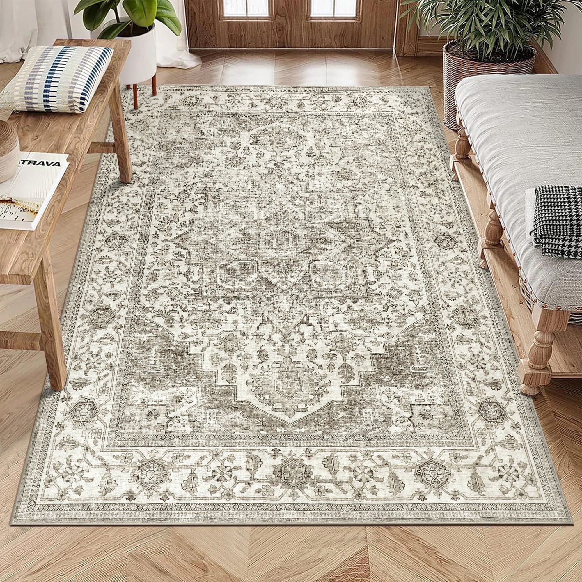 Taupe Entry Rug HaiiMeid Traditional Indoor Accent Area Rug, 3'x5', Machine Washable ...