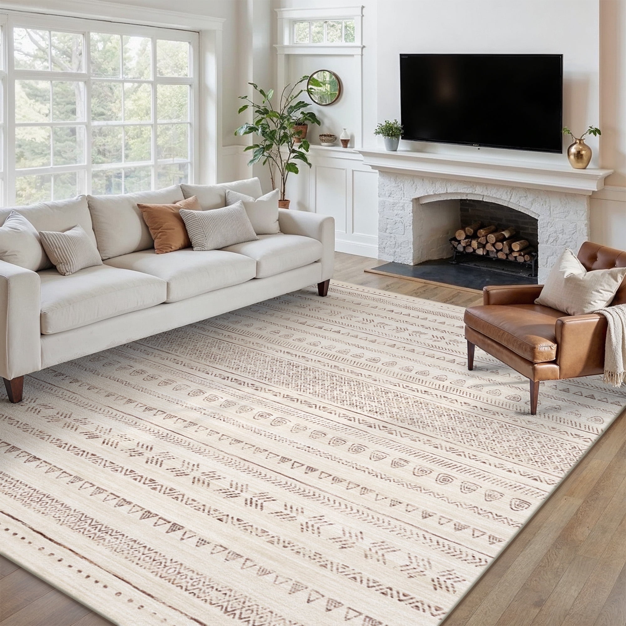 BERTHMEER Washable 8'x10' Area Rugs for Living Room Bedroom Office Dining Room Farmhouse Brown Rugs Non Slip Boho Moroccan Geometric Rugs - Walmart.com