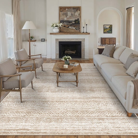 BERTHMEER Boho Large Area Rugs 8'x10' Clearance for Living Room Bedroom Office Dining Room Farmhouse Brown Rugs Non Slip Washable Traditional Moroccan Geometric Rugs