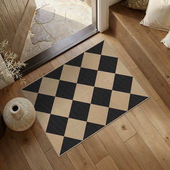BERTHMEER Checkered 2'x3' Easy Jute Kitchen Rug, Front Door Mat Non Slip Washable Neutral Area Rug, Farmhouse Diamond Non Shedding Low Pile Floor Carpet for Entryway Porch Doorway
