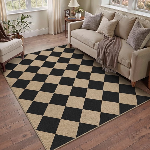 BERTHMEER Checkered 3x5 Easy Jute Indoor Outdoor Carpet, Washable Rugs for Entryway Living Room Farmhouse Area Rug, Non Slip Checkerboard Indoor Door Mat for Entry Patio Deck