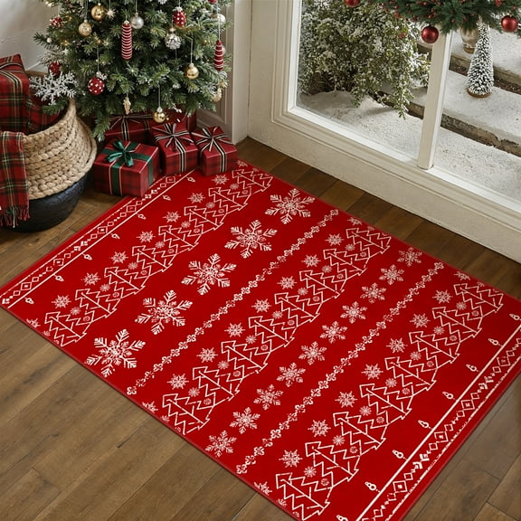 BERTHMEER Christmas 2'X3' Red Kitchen Rug for Kitchen Indoor Entrance Entryway Washable Non-slip Front Door Mat,Red
