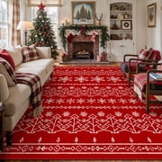 BERTHMEER Christmas Area Rug 5'X7' Red Rug Xmas Snowflake Kitchen Rug for Living Room Bedroom Dining Room Kitchen Laundry Low Pile Washable Non-slip Rug,Red